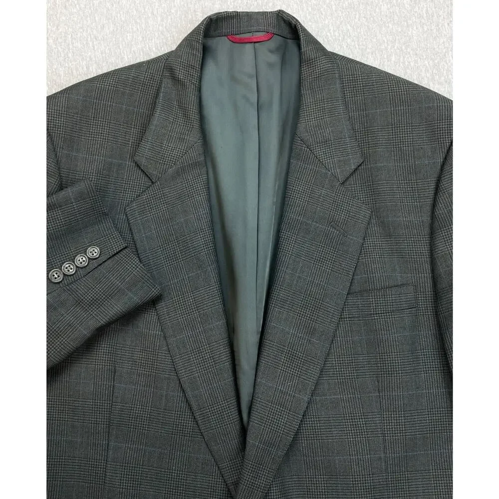 Jos A Bank Blazer Mens 44L Plaid 100% Wool Single Breasted Lined‎